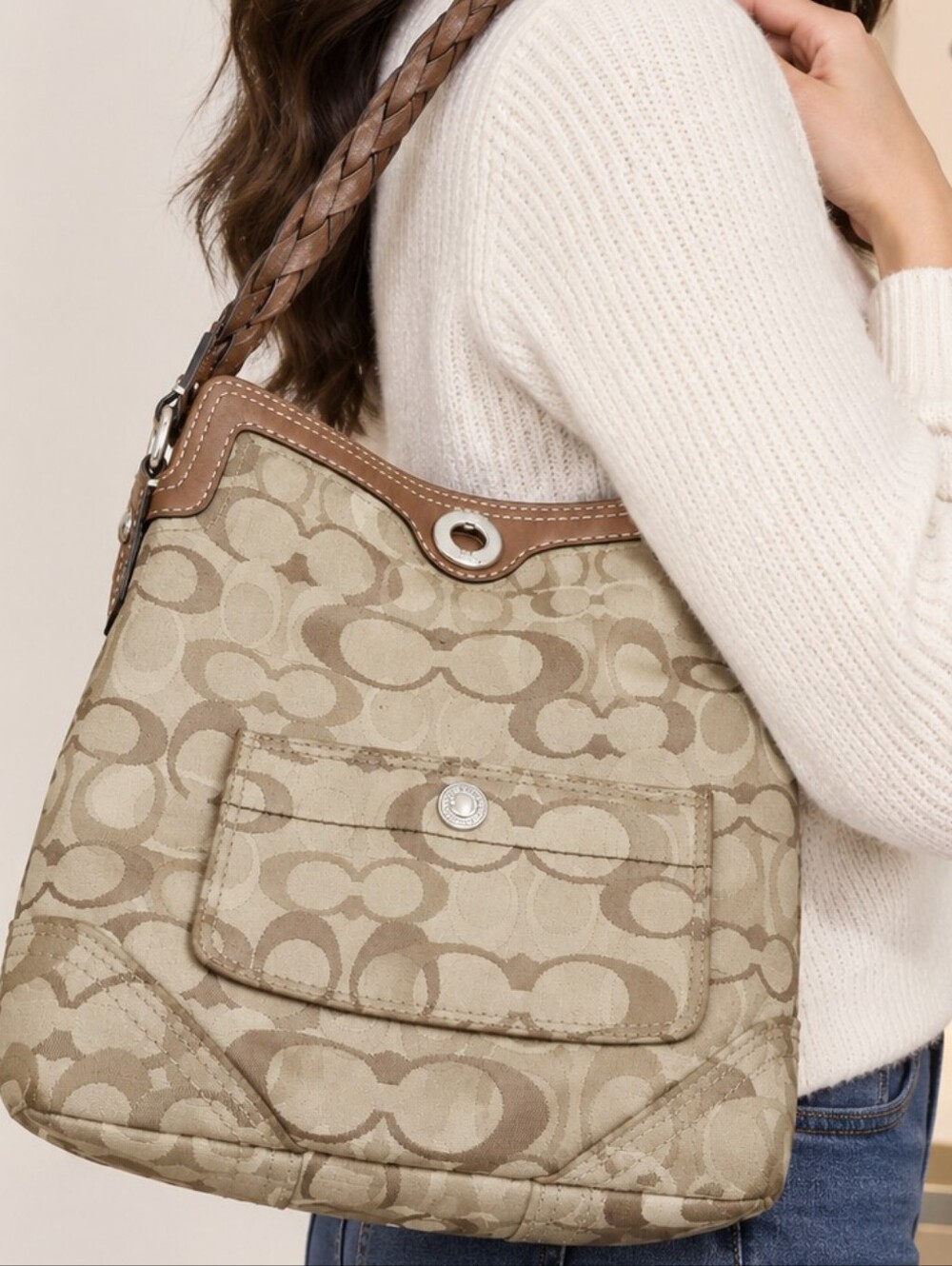 Coach Chelsea Signature Hobo Shoulder Bag Brown & Tan